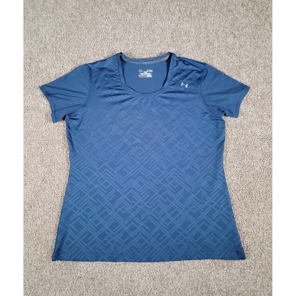 Under Armour Shirt Womens XL Blue HeatGear Fitted Athletic Performance Tee Gym